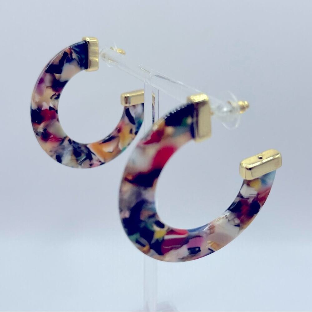 Unbranded Abstract Acrylic Hoop Earrings Multicolor Pierced Summer Gold tone